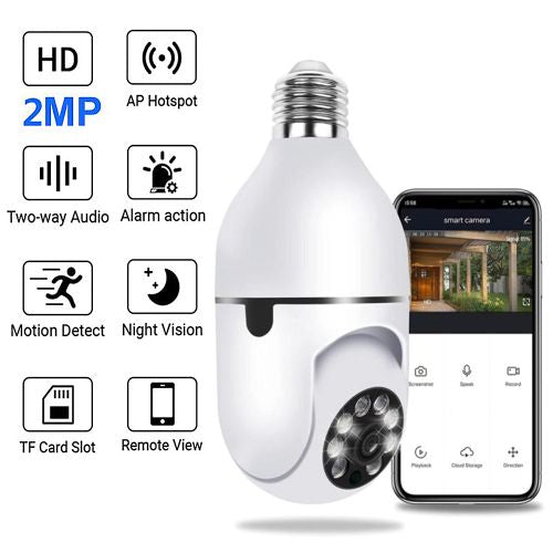 Caméra à Ampoule WiFi Sans Fil Sécurité Domestique Intelligente IR Nuit